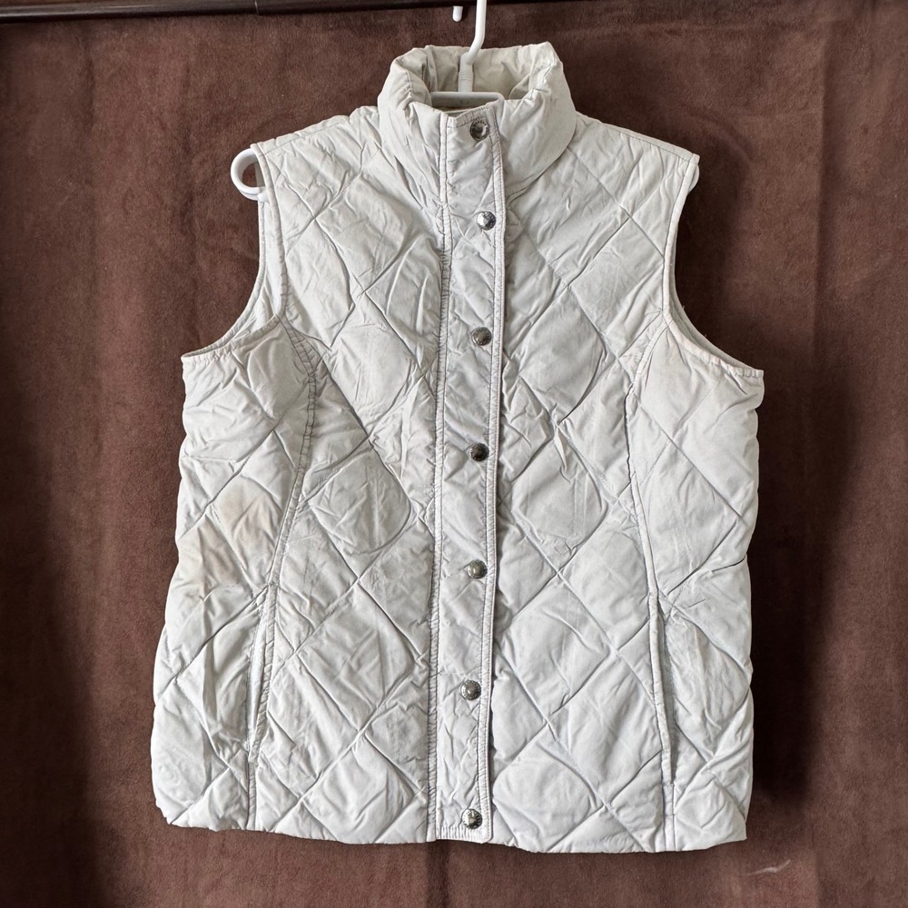 Lands End Womens Small 6-8 Off White Diamond Quilted Down Puffer Vest Snap Front